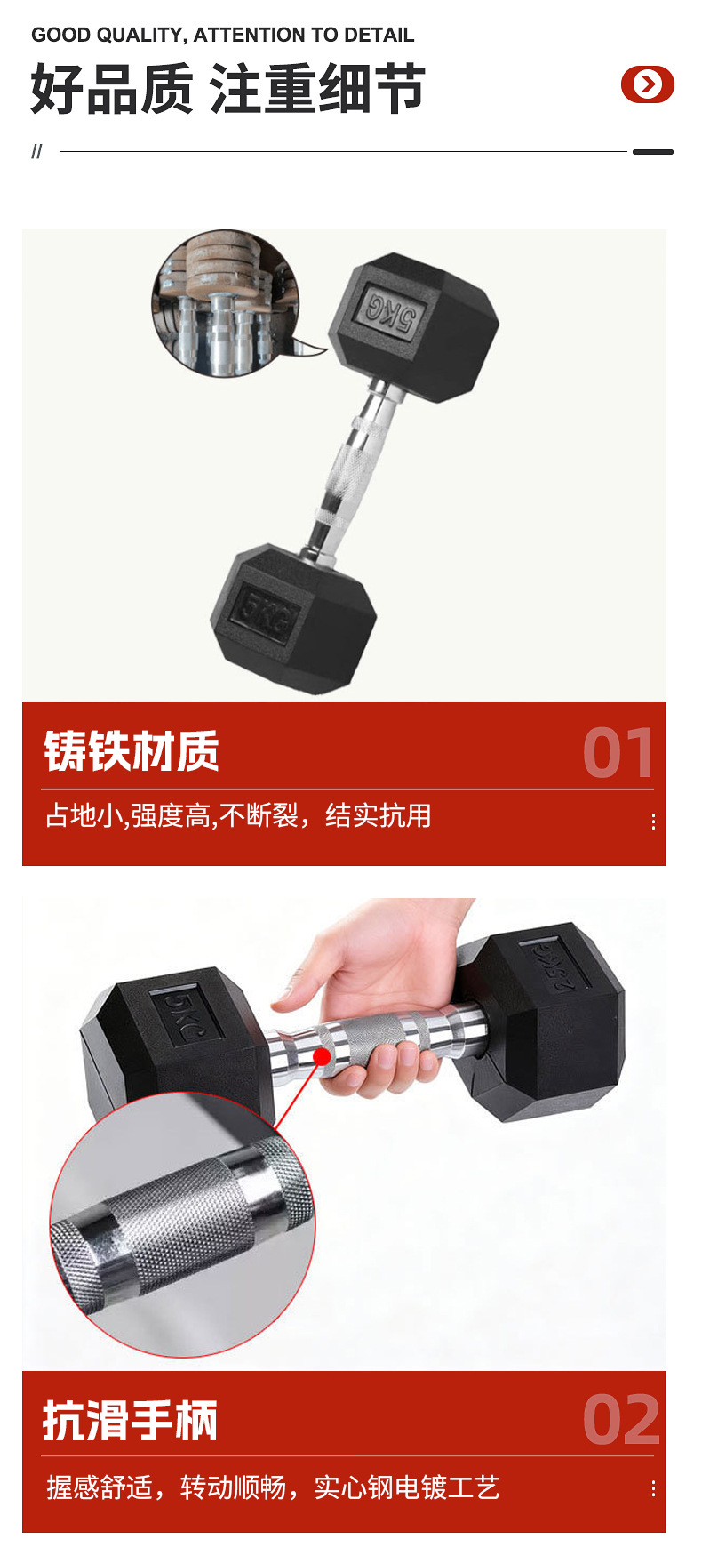 Hexagonal Rubber Coated Dumbbell Fitness Training Set for Men and Women Home Gym Dorm Pair Cast Iron Dumbbells