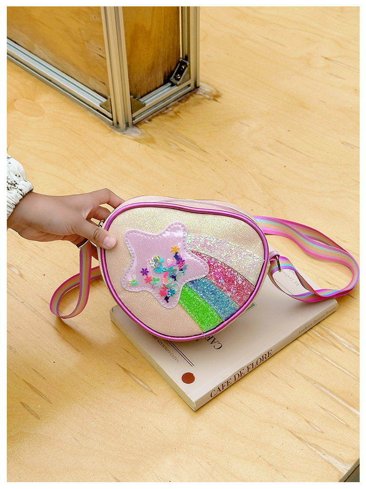 178g Weight Polyester Lining Material Zipper Closure Type Single Shoulder Strap Strap Type Shoulder Bag, Crossbody Bag Bags Type Daily Occasion Pu Leather Material Star, Stripe Pattern All Seasons Season Kid'S Gender Cute Style Heart-shaped Shape Kid'S Pu Leather Star Stripe Cute Heart-shaped Zipper Shoulder Bag Crossbody Bag 25