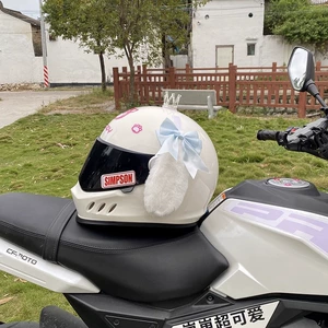 Light Blue Bow White Dog Helmet Decoration Motorcycle Universal
