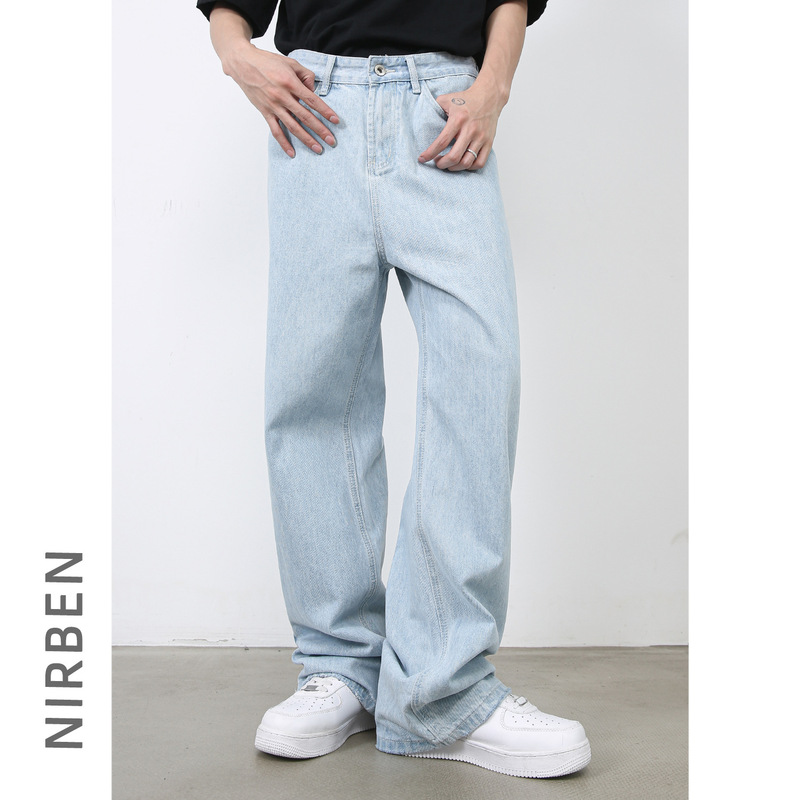 Nirben Denim | Chao Brand Retro light blue Straight Jeans Men's Loose Wide Leg Pants Washed All-match Pants