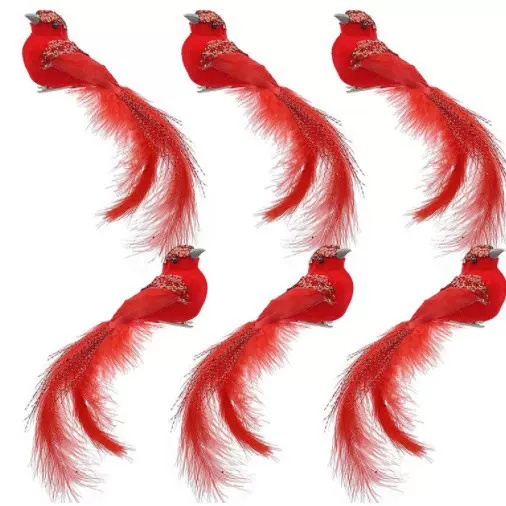 亚马逊热销圣诞节羽毛红鸟白鸟成对仿真小鸟园林园艺装饰鸟