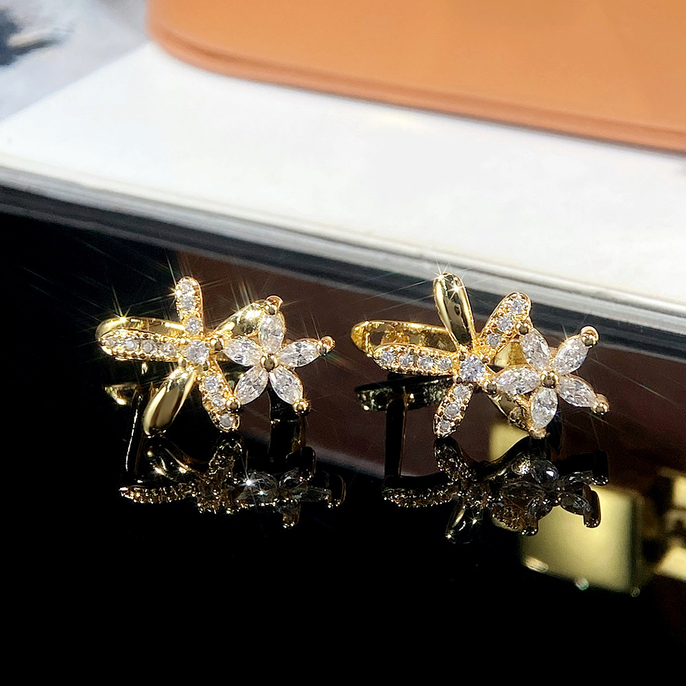 Cao Shi Korean Cute and Exquisite Copper Set Zirconium Flower Earrings for Women's Ins High Quality Flower Earrings_voghion.com