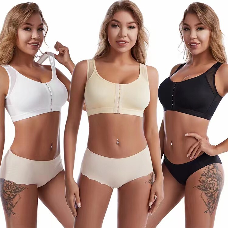 Foreign trade front buckle closed sports bra plus size open breast augmentation breast surgery without steel ring adjustment underwear