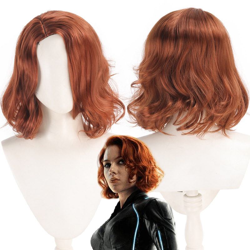 Blue Gold Cosplay Avengers X-Men Black Widow Wig Red Copper Side-Parted Scalp