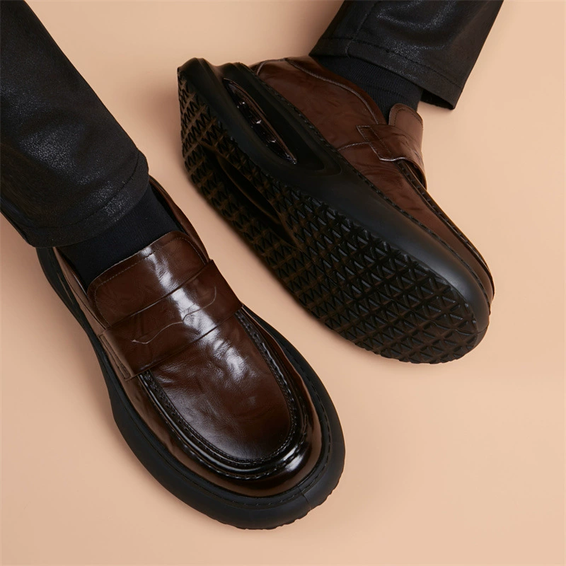 Мягкая подошва, стельки, обувь, мужские высокиеShock-absorbing shoes for leisure for leather shoes English style platform, genuine leather
