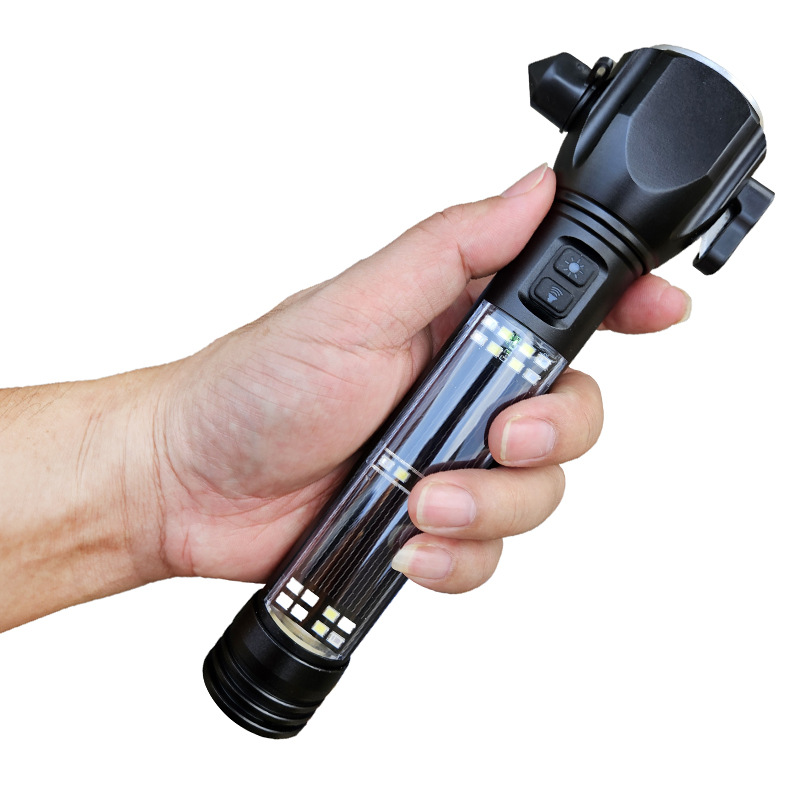 Lintera de emergencia multifuncional personalizada de luces de aluminio al aire libre zumbador zoom linterna de luz brillante
