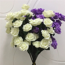泡沫玫瑰花5头玫瑰仿真花婚礼花艺装饰假花婚庆装饰花工厂供应