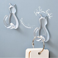 日本の輸入透明フックは穴を開けない浴室の台所の壁の猫のフックは跡がない吸盤のフックです。