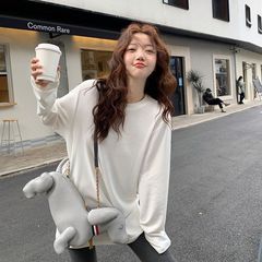 软糯亲肤女白色长袖T恤2025秋冬新款德绒圆领加绒加厚宽松ins上衣