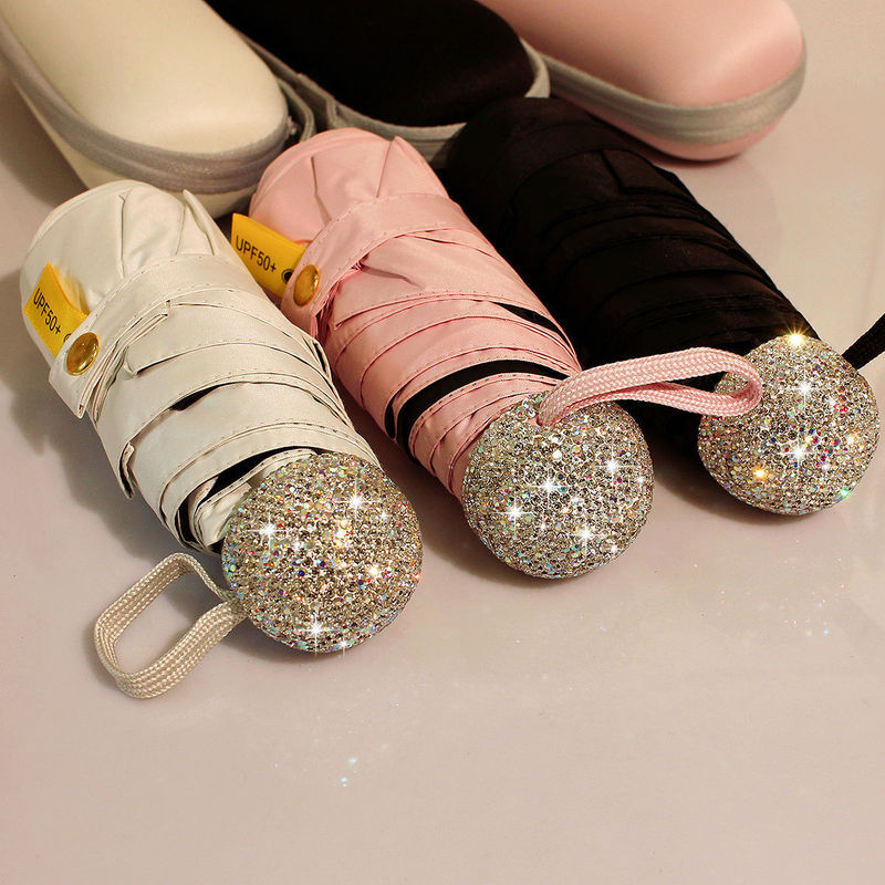 Luxurious Diamond-Encrusted Sun Umbrella for Both Rain and Shine, Portable and Lightweight Folding Umbrella for Students, Mini Anti-Uv Sun Protection