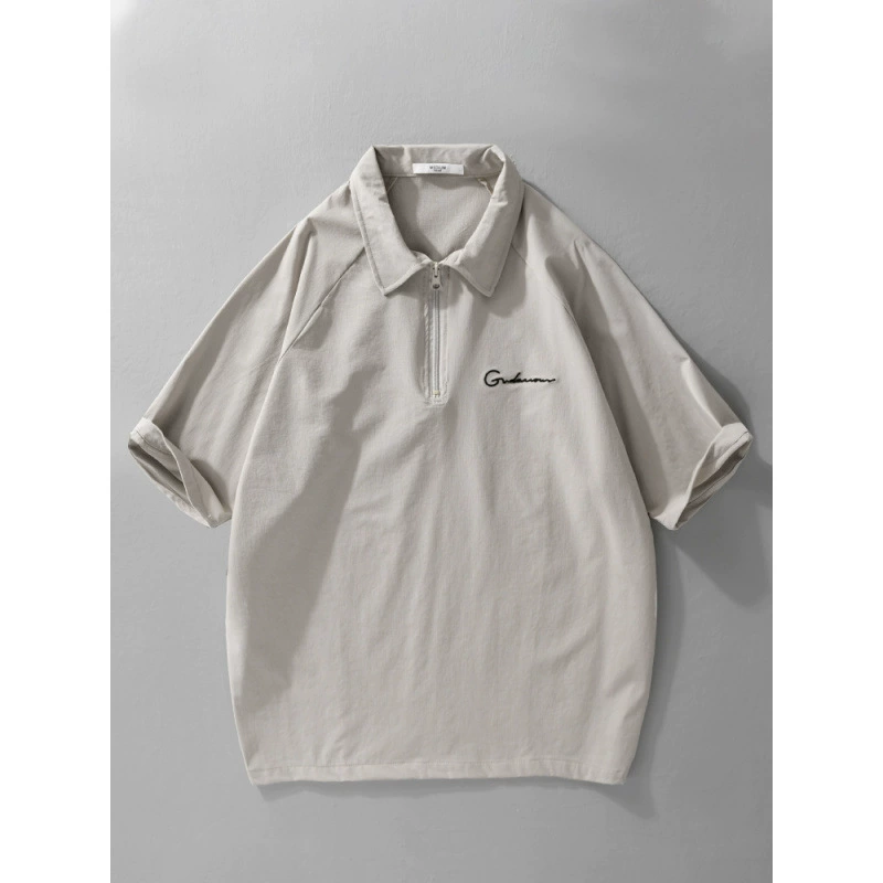 Новая мужская рубашка-поло с короткими рукавами и половиной молнии, летняя тонкая спортивная повседневная свободная футболка с лацканами, топ H611