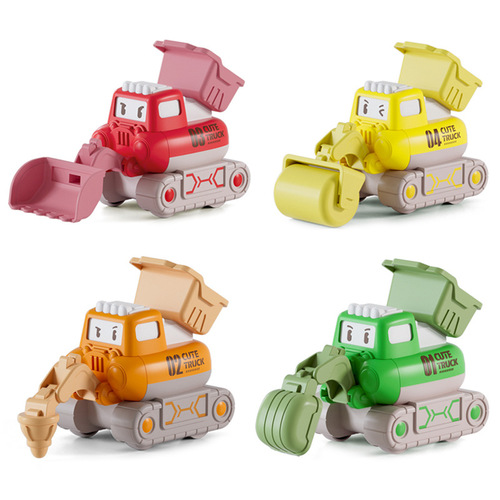 Children's push-back cartoon car engineering vehicle boy excavator fall-resistant bulldozer toy set wholesale