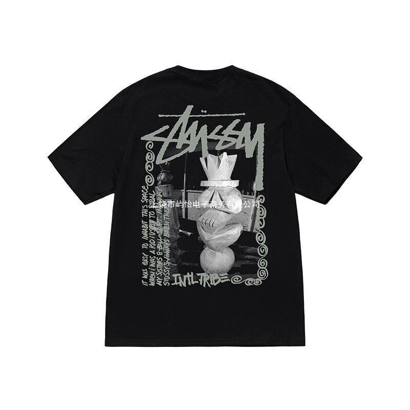 Stuusy American Plaster Statue Graffiti Print Trendy Ins Casual Men's Short-Sleeved Women's T-Shirt