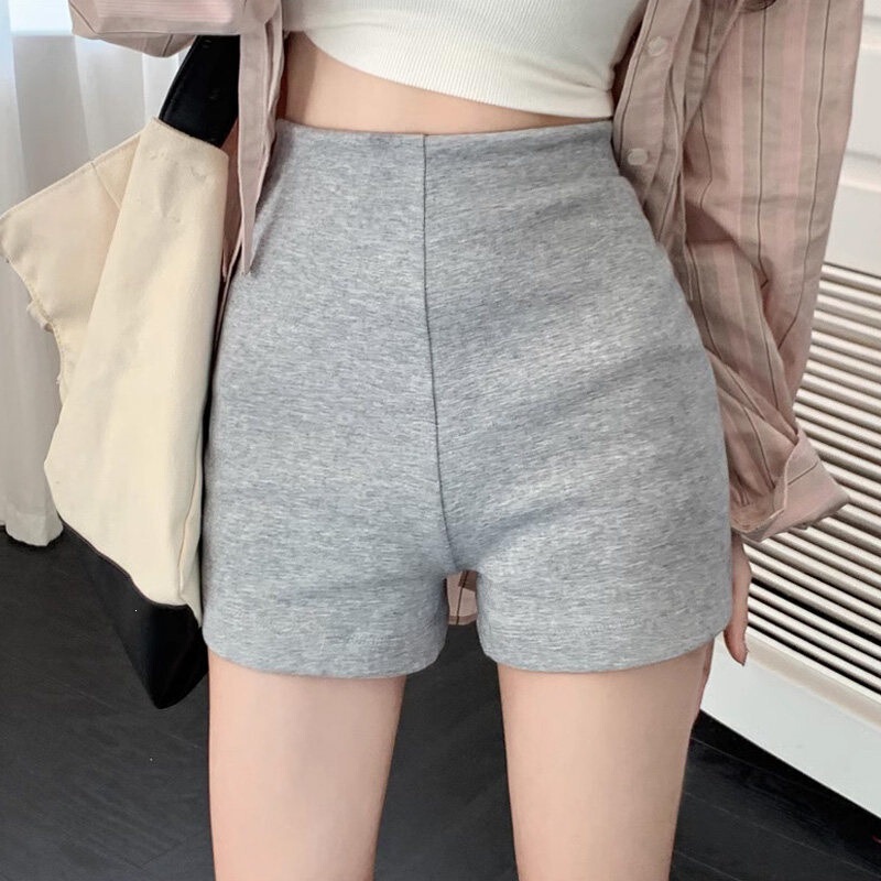 Gray High-Waisted Casual Sports Shorts for Women, Summer 2026 New Style, Slim Fit for Petite Figures, Sexy Hip-Hugging Leggings