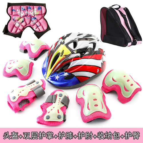 Luminous fluorescent protective gear for children, men and women, roller skating protective gear set, skateboard knee pads, bicycle balance bike helmet