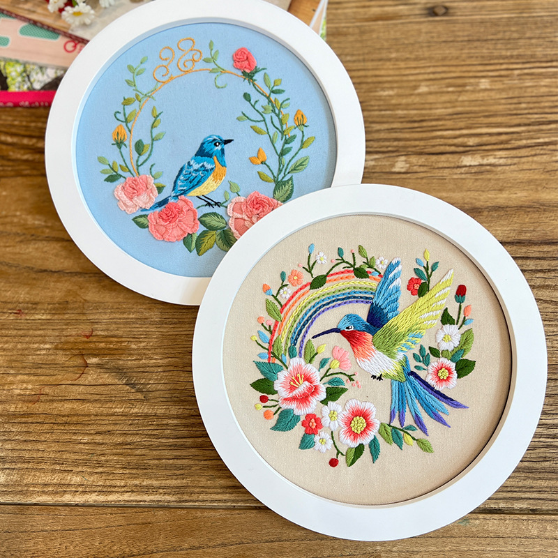 Lu serie de bordados pájaros bordados DIY material paquete de paquetes de aguja hecha a mano inglés peces peces pinturas decorativas de sala de estar