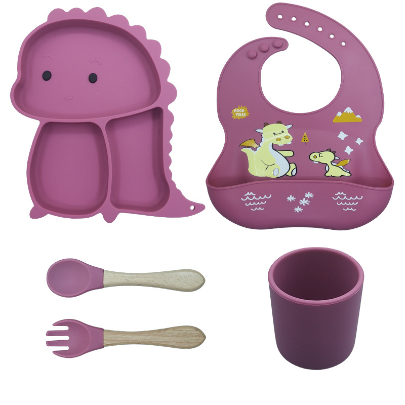 Wintai integrado bebé Placa de silicona traje de suplemento alimenticio para niños tazón cuchara bebé rejilla placa resistente a la caída lechón vajilla