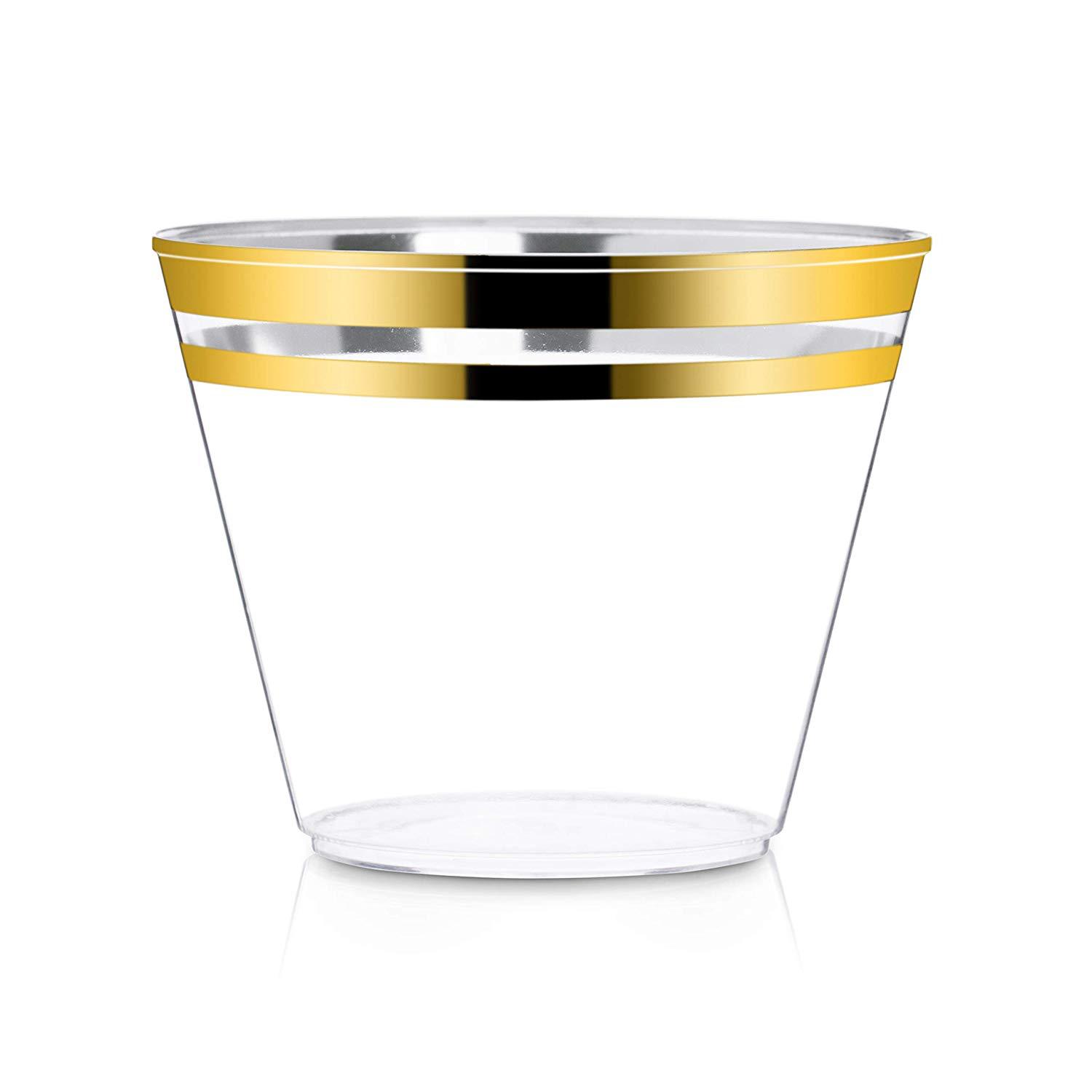 Vaso desechable de plástico de doble borde con estampado en caliente de 9 oz, vaso para comida occidental, vaso para agua potable, vaso de aviación de PS