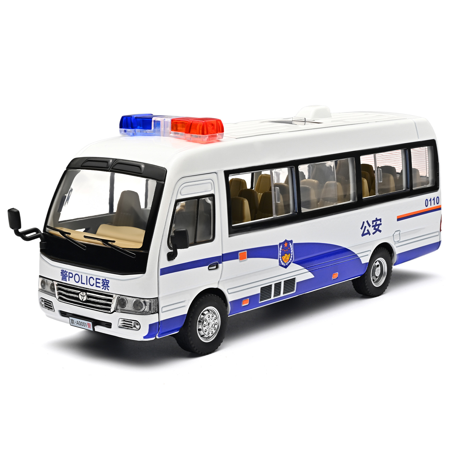 1: 24 Coaster modelo de automóvil de aleación de automóvil de policía sonido y luz retorno tema de policía militar cognitiva infantil juguetes de automóvil de servicio