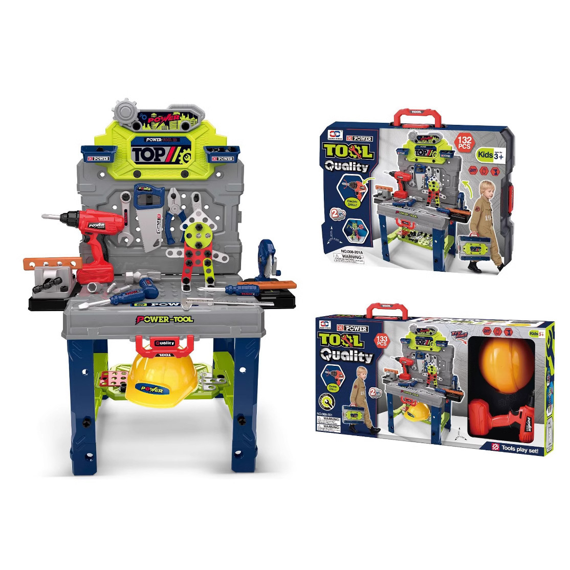 跨境过家家工具电钻电锯安全帽套装外贸礼品儿童玩具