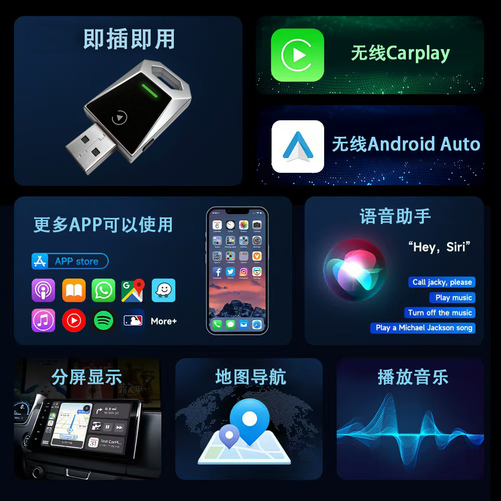 Wireless CarPlay Box Android Auto 2-in-1 Car Connectivity Smart Button RGB Light Adapter