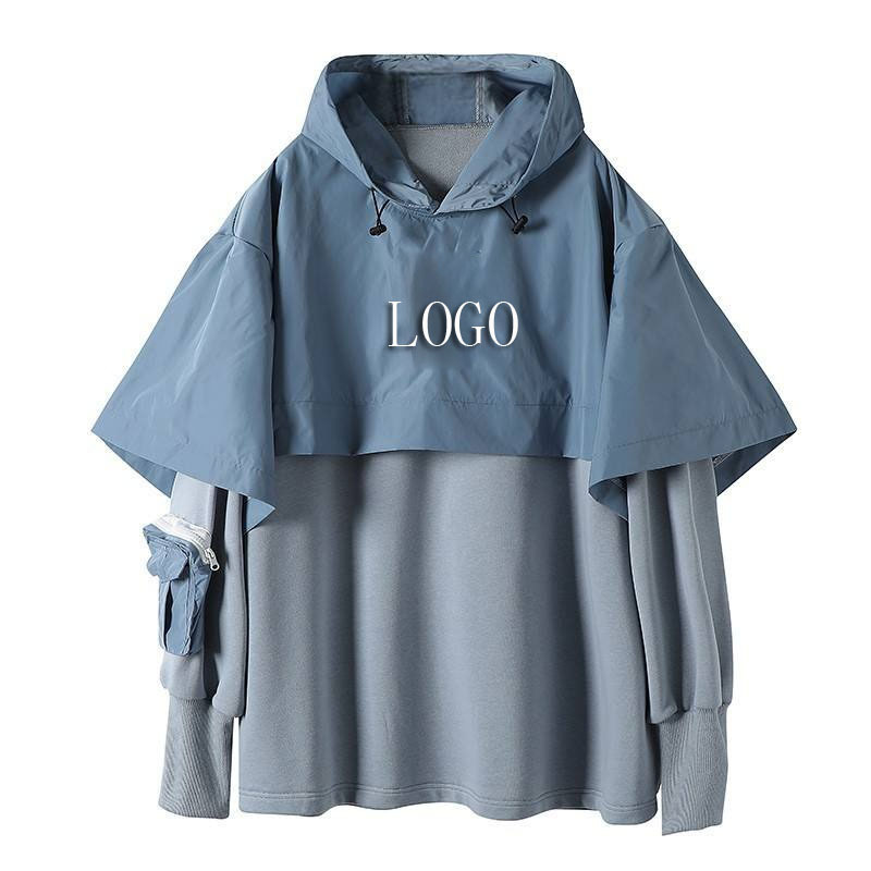 Fashion Trendy Brand Autum New Fake Two-Piece Shawl Hoodie Men's Loose Casual Personalized Sweatshirt Custom Logo