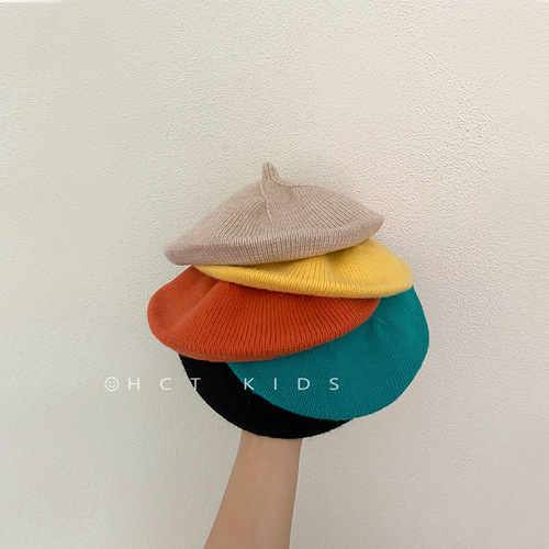 Children's beret for girls, spring and autumn thin knit candy-colored artist hat for babies and toddlers, Korean-style baby hat, trendy