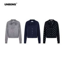 UNBDNS黑色波点毛衣开衫外套女早秋韩系软糯学院风氛围感长袖上衣