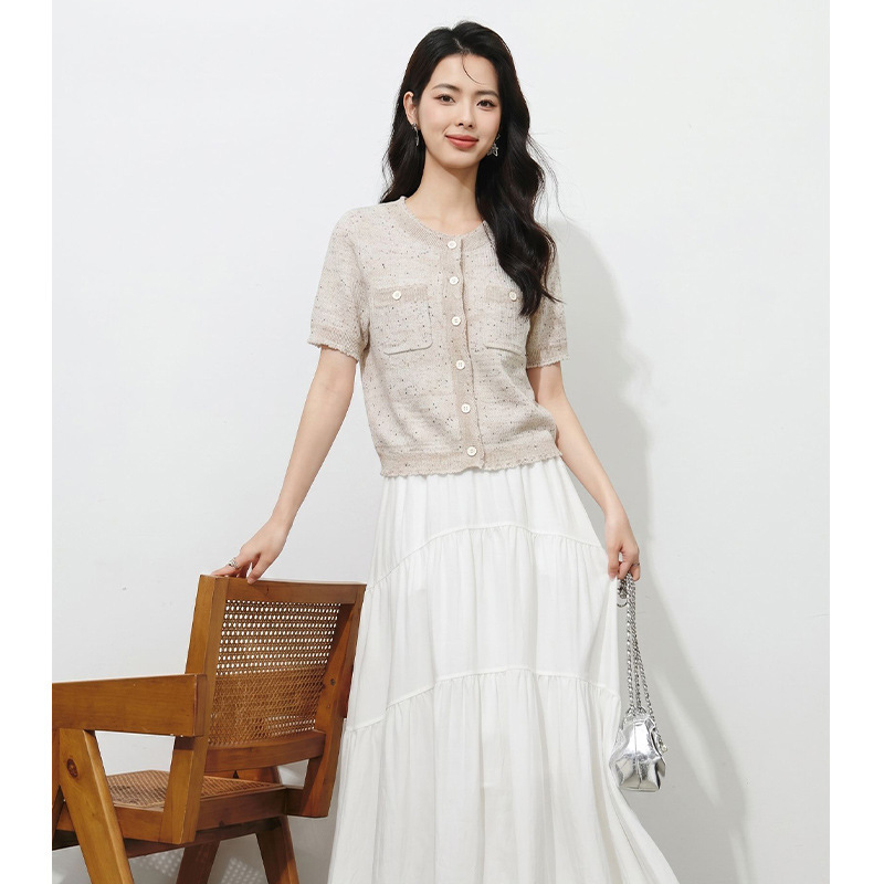 【Order】Summer Round-Neck Tweed-Style Tassel Knit Top Short-Sleeve Korean Fashion Versatile Youthful Women's Clothing 【Order】Summer Round-Neck Tweed-Style Tassel Knit Top Short-Sleeve Korean Fashion Versatile Youthful Women's Clothing