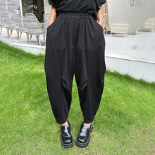 250560欧货褶皱设计感七分休闲裤女夏季时尚百搭哈伦裤显瘦垮裤