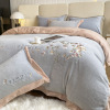 Autumn and winter Light extravagance thickening milk sheet Four piece suit Simplicity Embroidery keep warm Coral Quilt cover The bed Supplies