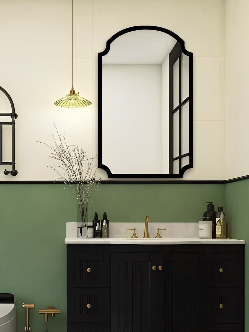 French-Style Vintage Makeup Mirror, American-Style Bathroom Mirror, Irregular-Shaped Entryway Decorative Mirror, Wall-Mounted Fireplace Mirror