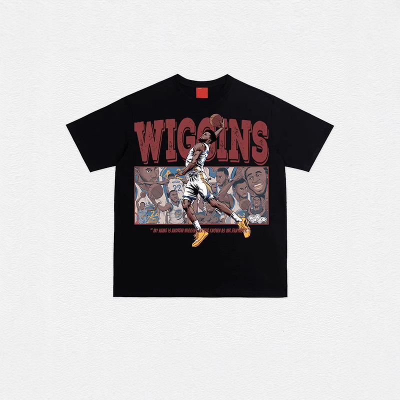 Wiggins Dunk Hand-Painted-Heavy Cotton Trendy Brand Men's and Women's T-Shirt American Direct Injection New Short Sleeve