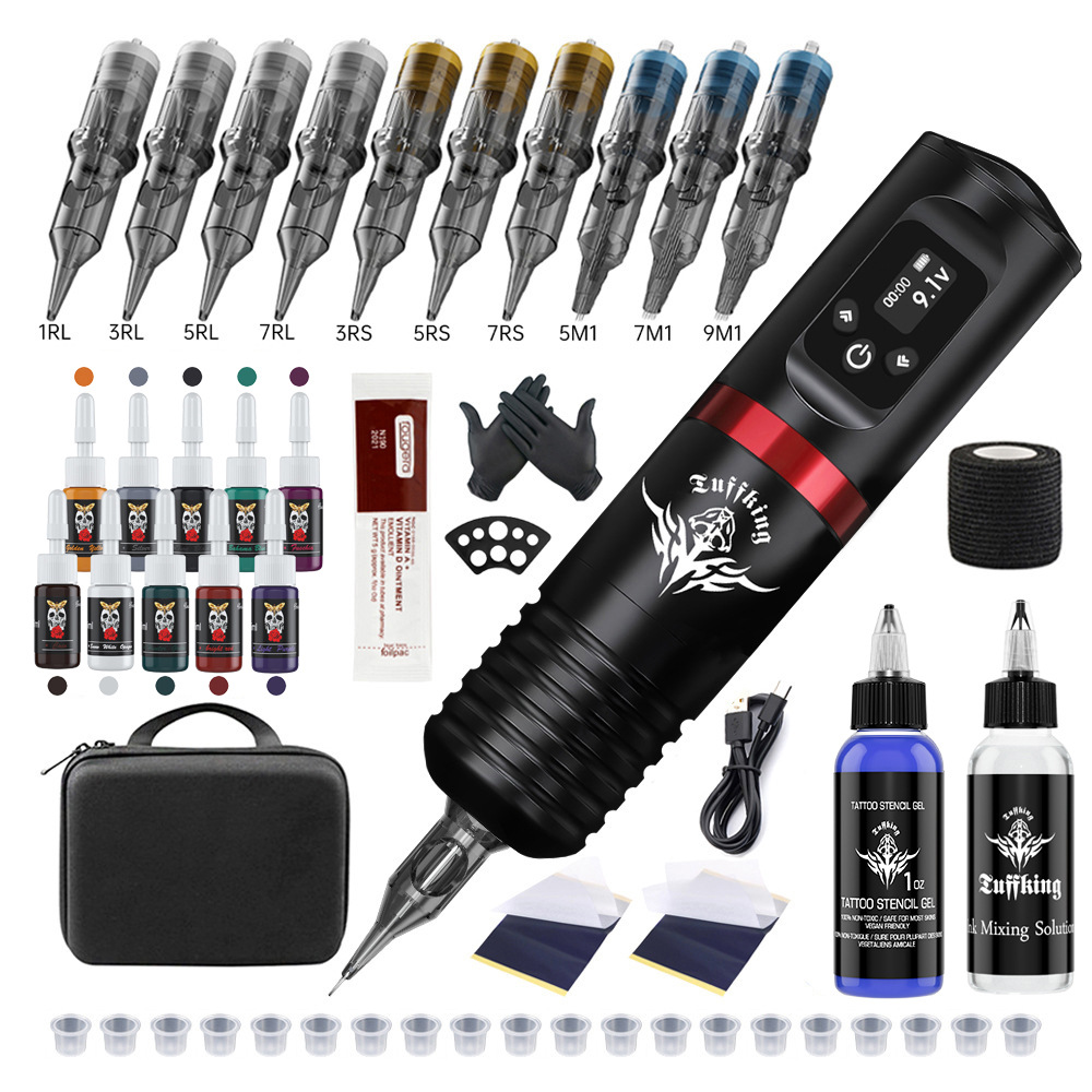 Juego de máquina de tatuaje de lápiz de batería inalámbrica de Tuffking transfronterizo Juego de máquina de niebla de línea de corte Juego completo de consumibles para tatuajes