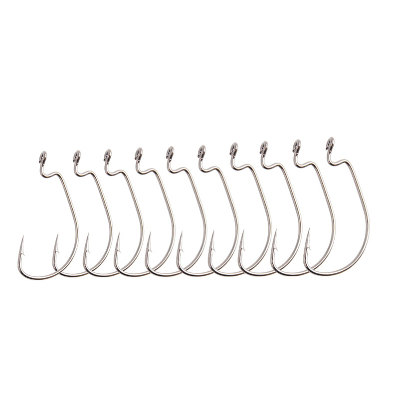 Spinning Lure 7316 High Carbon Steel Wide Belly Curved Shank Hook with Barbed Trolling Hook Soft Plastic Hook Single Hook 10-Pack