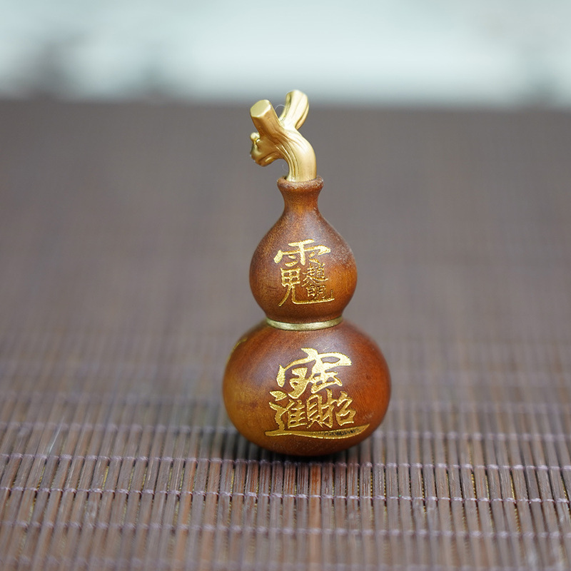 富と宝を引き寄せる天然雷撃ナツメ木製蛇口、小さなひょうたんペンダント、精巧に彫られた平和と祝福の装飾品、道教用品|undefined