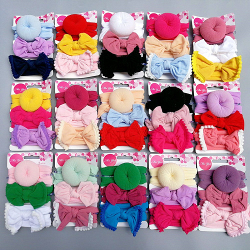 Cross-border European and American baby hair accessories three-piece set donut bow nylon headband bohemian baby headband