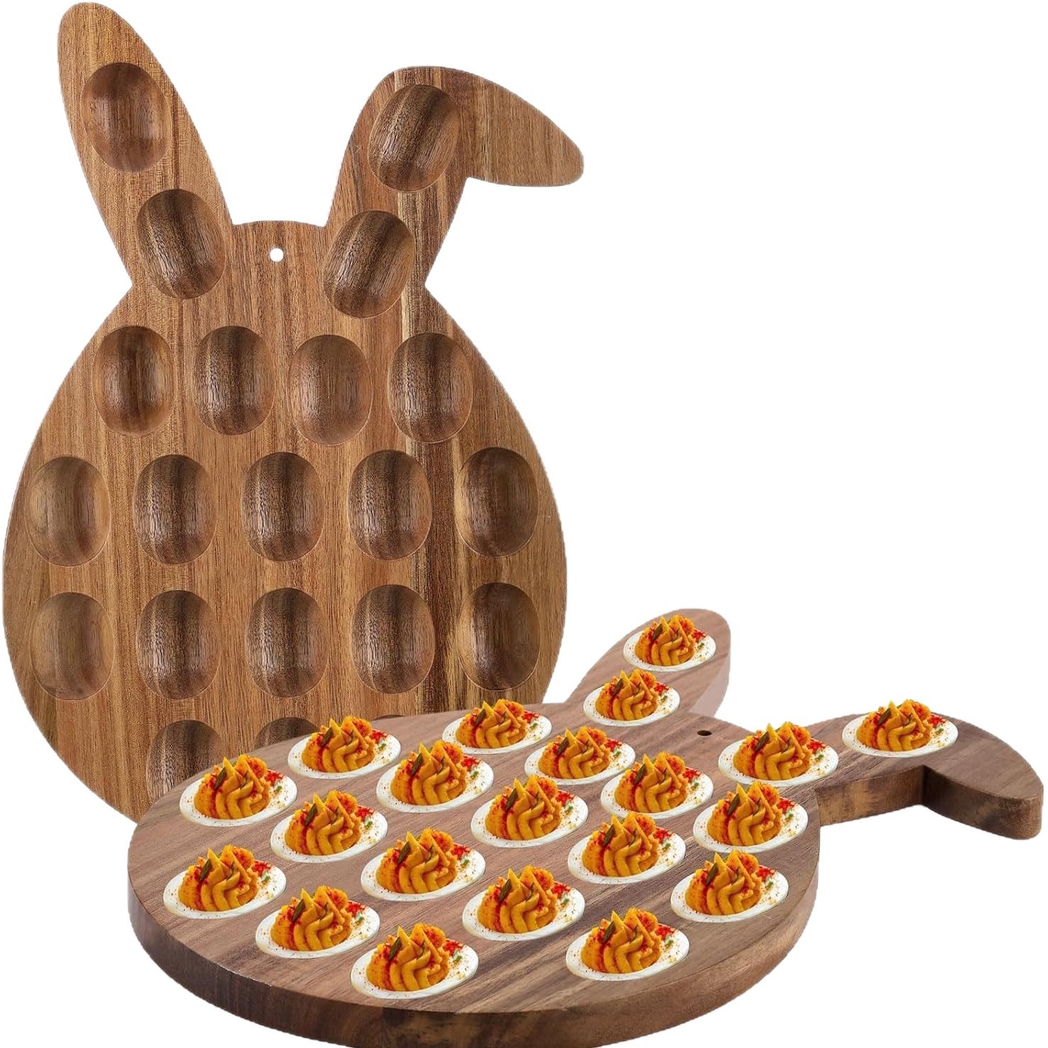 Easter Bunny Wooden Egg Holder Solid Wood Easter Egg Display Tray Holiday Party Decoration Egg Stand Devil Egg Plate