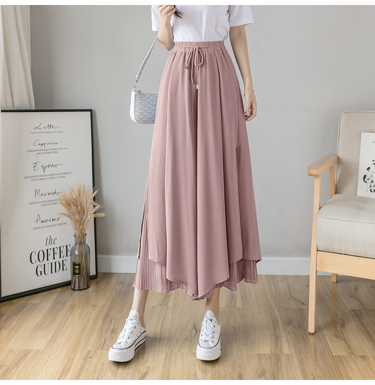 Pleated Chiffon Wide-Leg Slim High Waist Pants NSFYF56256