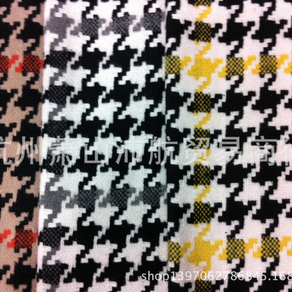 厂家直销彩色大千鸟格格子花呢粗纺羊毛呢面料 现货供应百搭优质