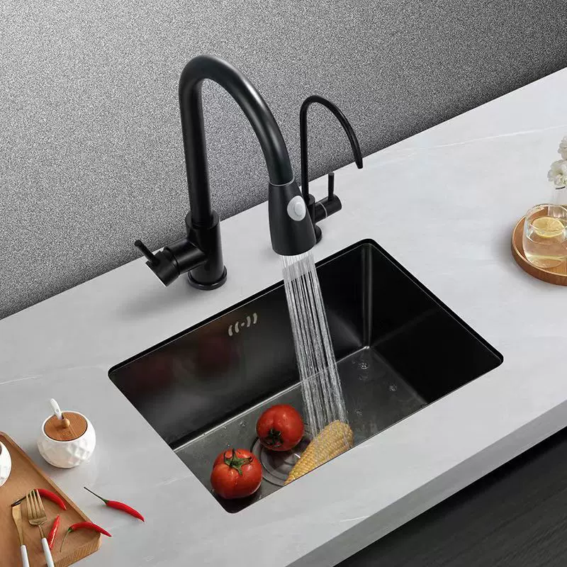 黑色纳米水槽单槽厨房迷你吧台洗菜盆304不锈钢洗手池5040台下盆