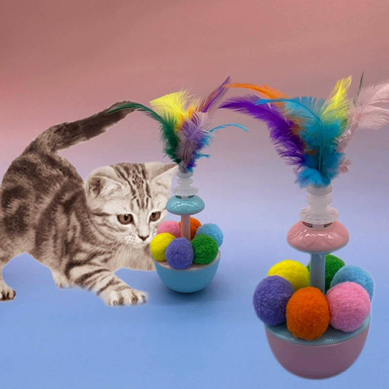 Игрушка для кошек: плюшевый мячик-тумблер с дозой дофамина, мятная дразнилка для кошек, игрушка для самостоятельных игр с перьями