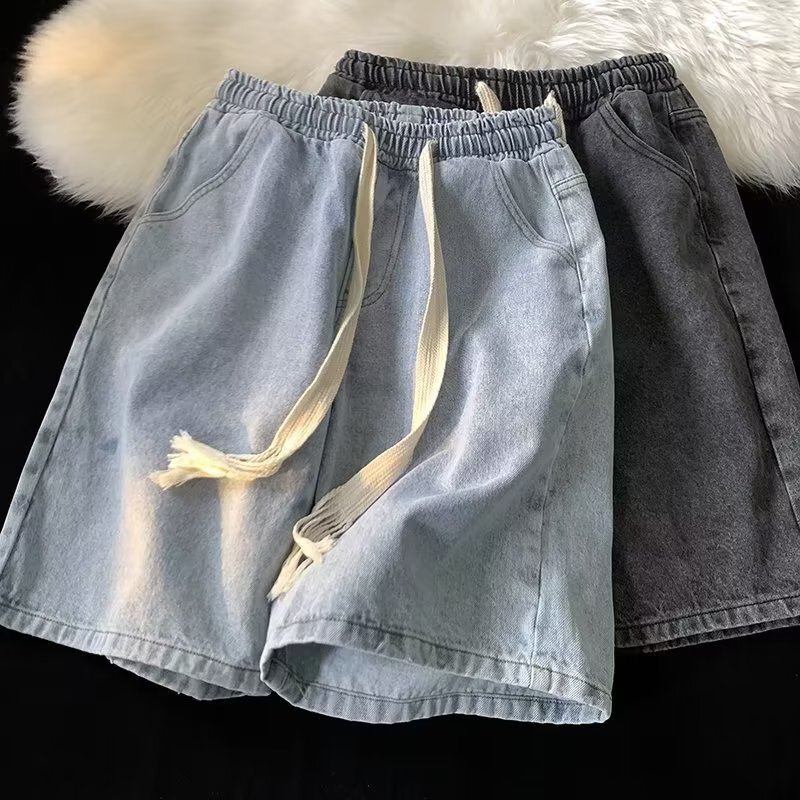 Washed distressed Denim shorts men's summer thin fashion brand fifth pants American retro loose straight casual middle pants