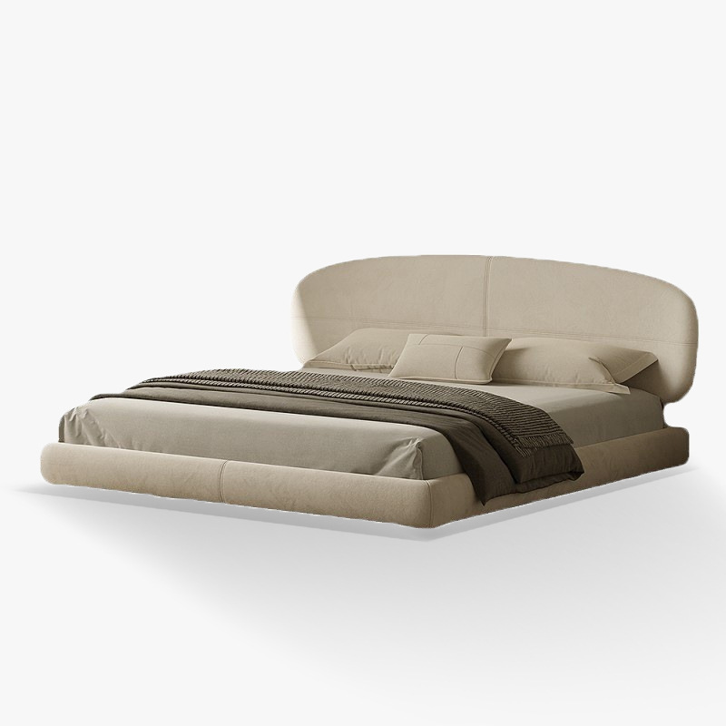 奶油風宅寂風懸浮床磨砂布網紅現代主臥室雙人1.8米極簡真皮大床