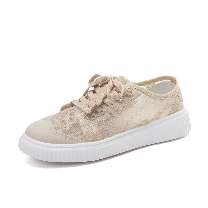 2025 verano nuevo estilo de moda encaje malla transpirable malla hueca zapatos de lona deportes casuales zapatos blancos zapatillas de deporte