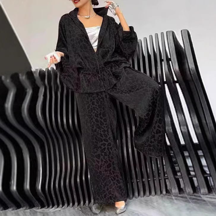 Women's Clothing Autumn Lapel Long Sleeved Leopard Print Casual Suit_voghion.com