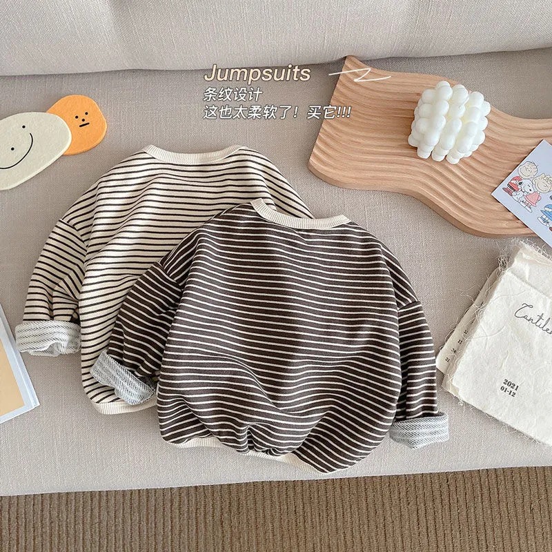 Children's T-shirt Korean Style Striped Sweatshirt Baby Loose Long Sleeve Toddler Top 2023 Spring and Autumn New Arrival