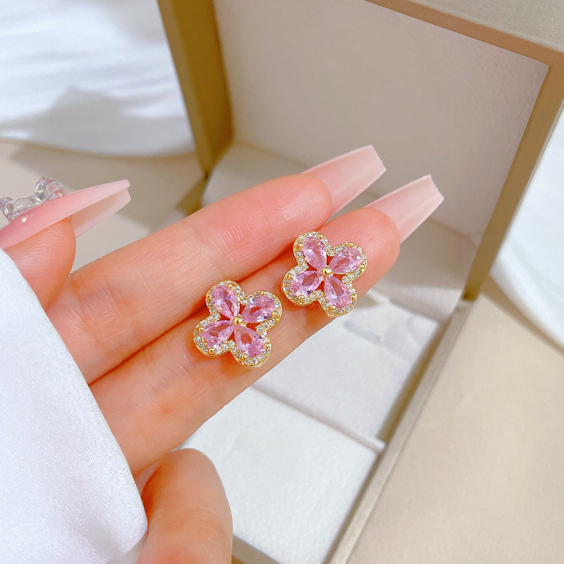Vierblättriges Blumen Halsketten Und Ohrring Set Für Damen_voghion.com