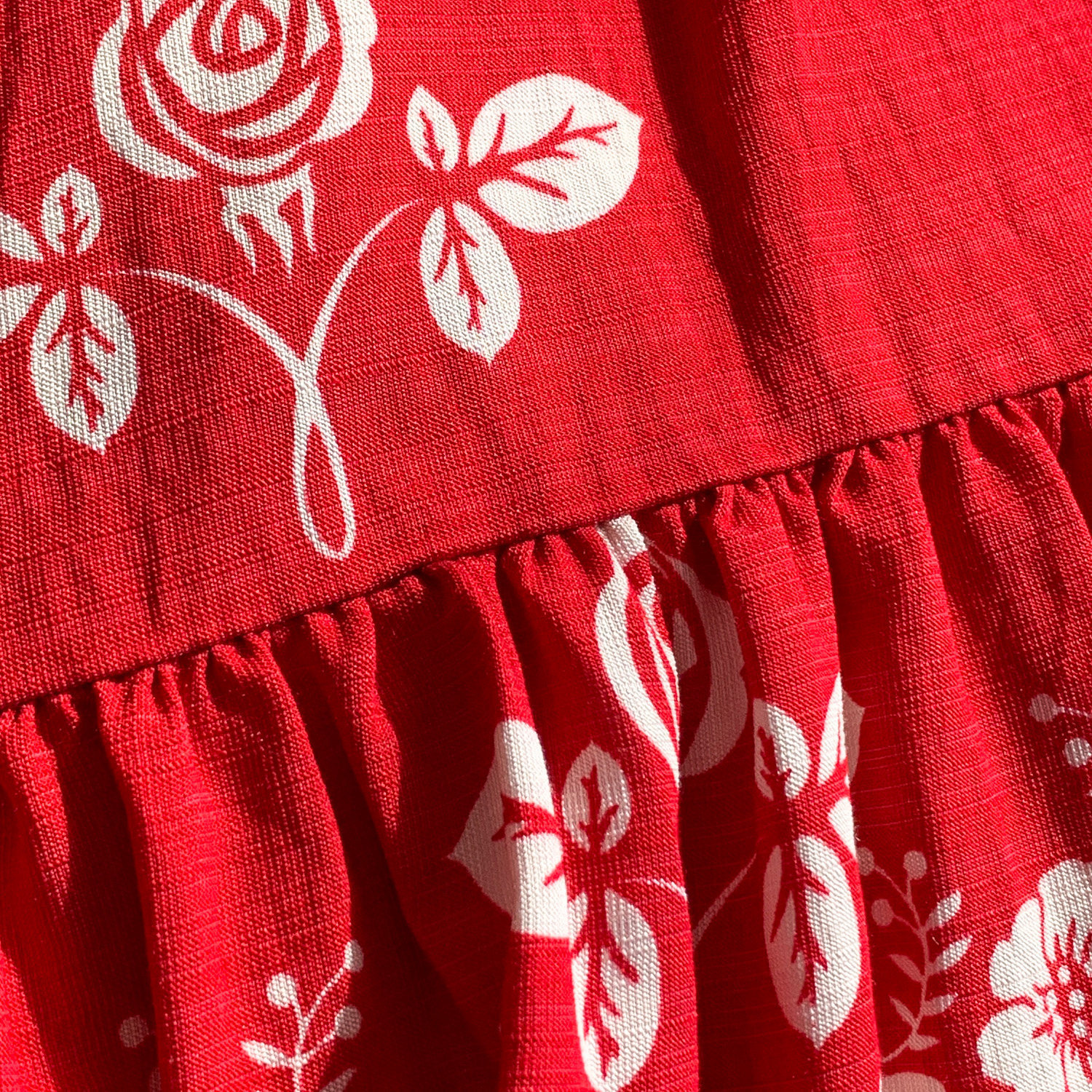 Women's French Retro Red Floral Print Dress Round Neck Three Quarter Sleeve Slimming Waist Full Skirt Ruffles Summer Style_ecoleips.com