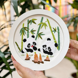 Cartoon Panda Round Hanging Painting Lu Embroidery Handmade DIY Material Pack Children's Cross Stitch Beginner Simple Embroidery Painting